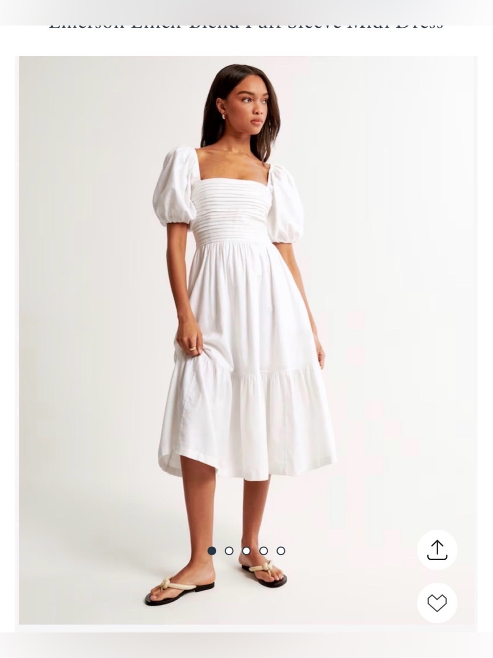 Abercrombie & Fitch Emerson White Puff-Sleeve Midi Dress